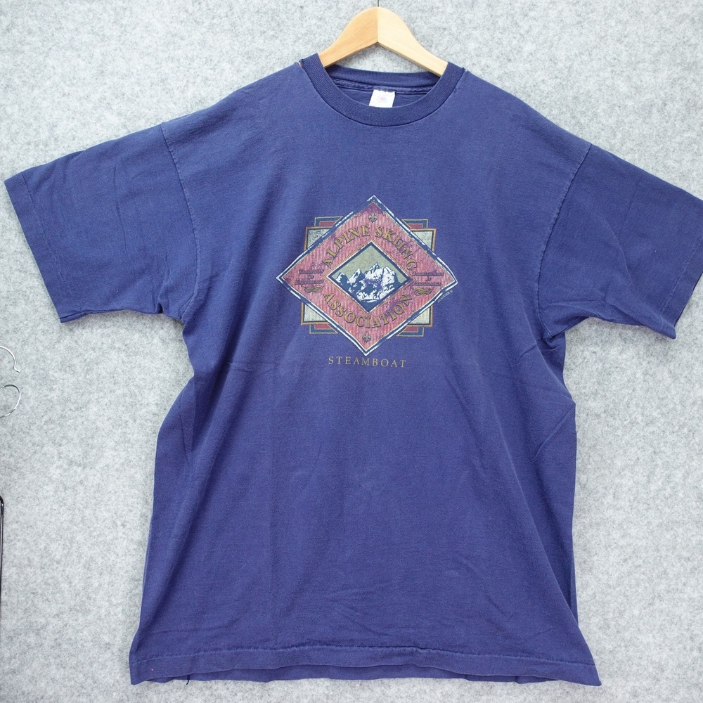 Vintage 90s Alpine Skiing Steamboat Shirt XXL Navy Single Stitch Islander USA
